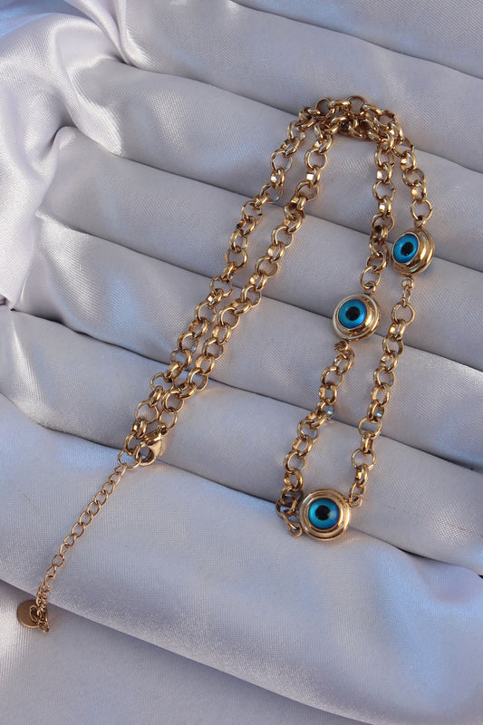 BKO8947 - 316L Çelik Gold Renk Nazar Boncuk Model Kolye