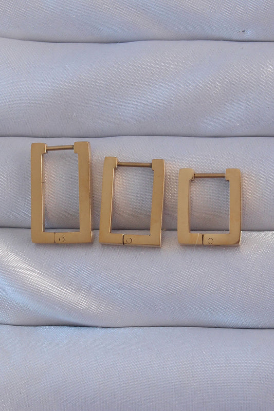 316L Çelik Gold Renk Dikdörtgen Küpe Seti - BKP9159