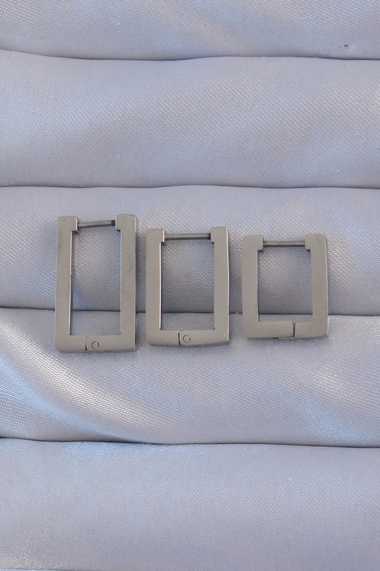 BKP9160 - 316L Çelik Gümüş Renk Dikdörtgen Küpe Seti