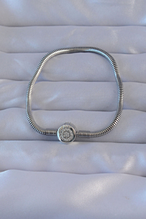 BB6221 - Pirinç Gümüş Renk Zirkon Taşlı Charm Bileklik