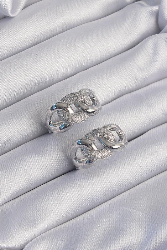 BKP9199 - Pirinç Gümüş Renk Zirkon Taşlı Samanyolu Küpe