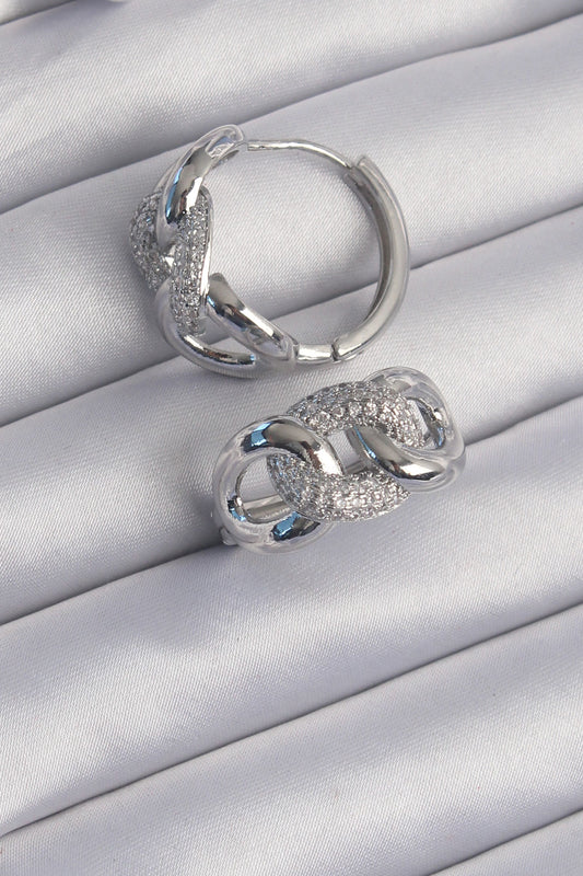 BKP9199 - Pirinç Gümüş Renk Zirkon Taşlı Samanyolu Küpe