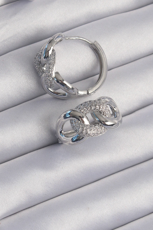 BKP9199 - Pirinç Gümüş Renk Zirkon Taşlı Samanyolu Küpe