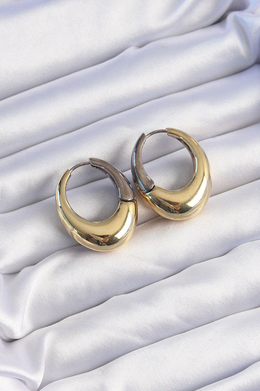 BKP9221 - Pirinç Gold Gümüş Renkli Oval Bombeli Küpe
