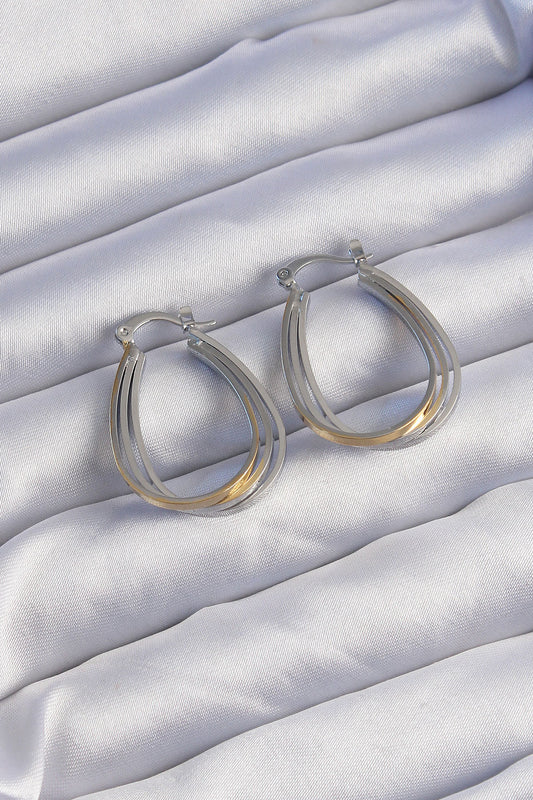 BKP9223 - Pirinç Gold Gümüş Renkli Oval Çoklu Görünümlü Küpe