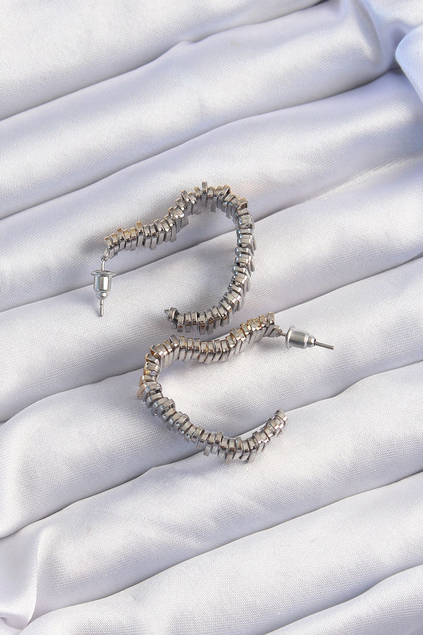 BKP9227 - Pirinç Gold Gümüş Renkli Tırtıklı Kalp Küpe