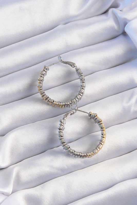 BKP9228 - Pirinç Gold Gümüş Renkli Tırtıklı Halka Küpe