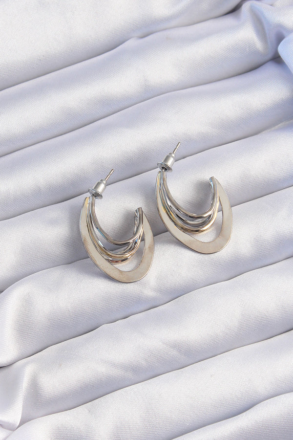 BKP9229 - Pirinç Gold Gümüş Renkli Düz Plaka Halka Küpe