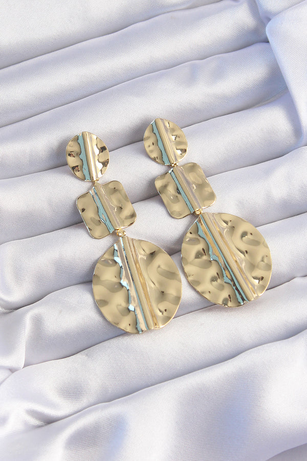 BKP9244 - Pirinç Gold Renk Geometrik Ezme Plaka Küpe