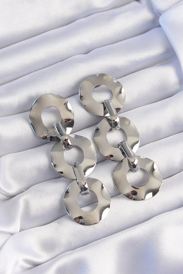 BKP9251 - Pirinç Gümüş Renk Oval Ayna Model Sallantılı Küpe