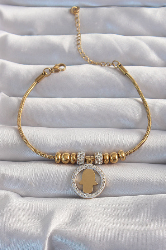 BB6233 - 316L Çelik Gold Renk Zirkon Taş Aksesuarlı Fatma Ana Eli Bileklik