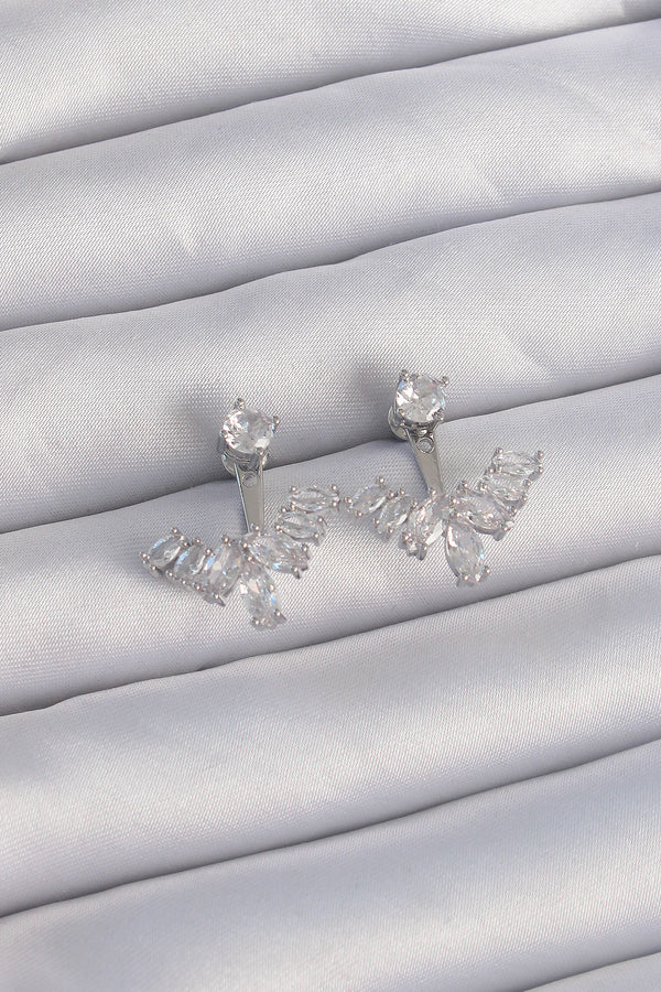 BKP9290 - Pirinç Gümüş Renk Zirkon Taşlı V Model Küpe