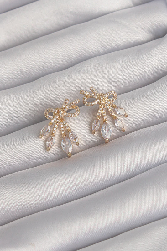 BKP9293 - Pirinç Gold Renk Zirkon Taşlı Fiyonk Küpe