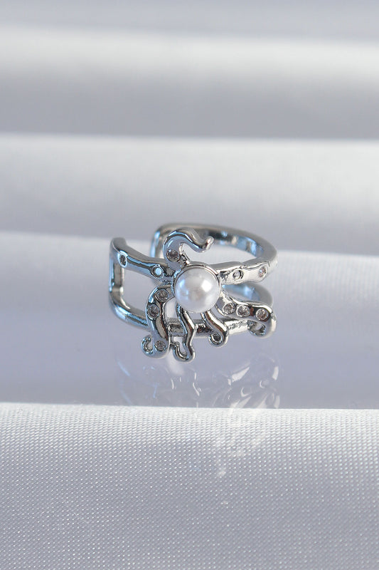 BKP9332 - Pirinç Gümüş Renk İncili Ahtapot Earcuff Küpe