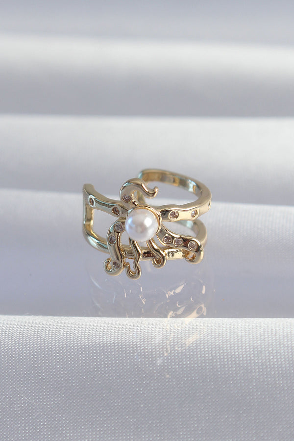 BKP9333 - Pirinç Gold Renk İncili Ahtapot Earcuff Küpe