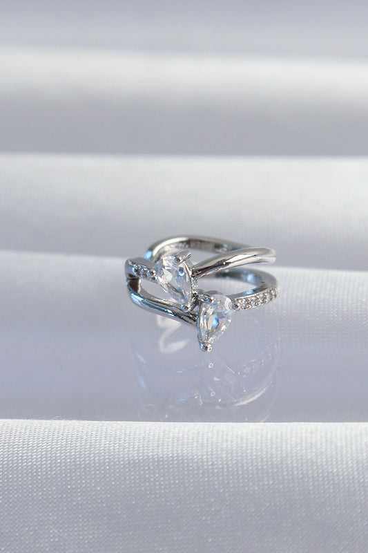 BKP9334 - Pirinç Gümüş Renk Zirkon Taşlı Damla Earcuff Küpe