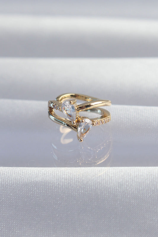 BKP9335 - Pirinç Gold Renk Zirkon Taşlı Damla Earcuff Küpe