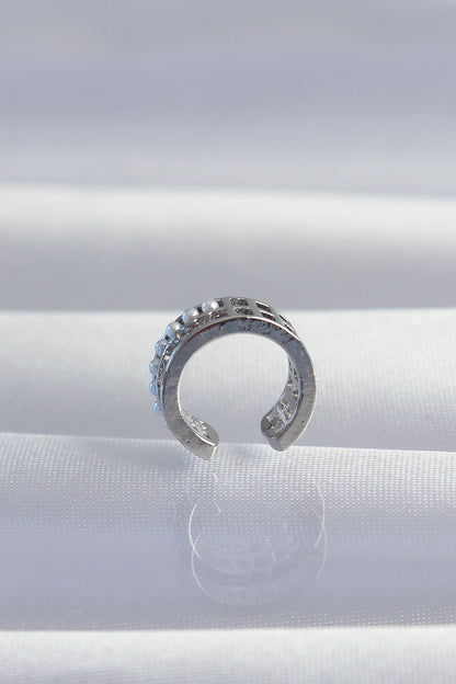 Pirinç Gümüş Renk İncili Baget Taşlı Earcuff Küpe - BKP9338