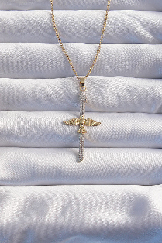 BKO8986 - 316L Çelik Zincir Gold Renkli Zirkon Taşlı Anka Kuşu Kolye