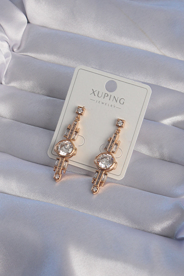 BKP9355 - XUPİNG Rose Renk Zirkon Taşlı Geometrik Sallantılı Küpe