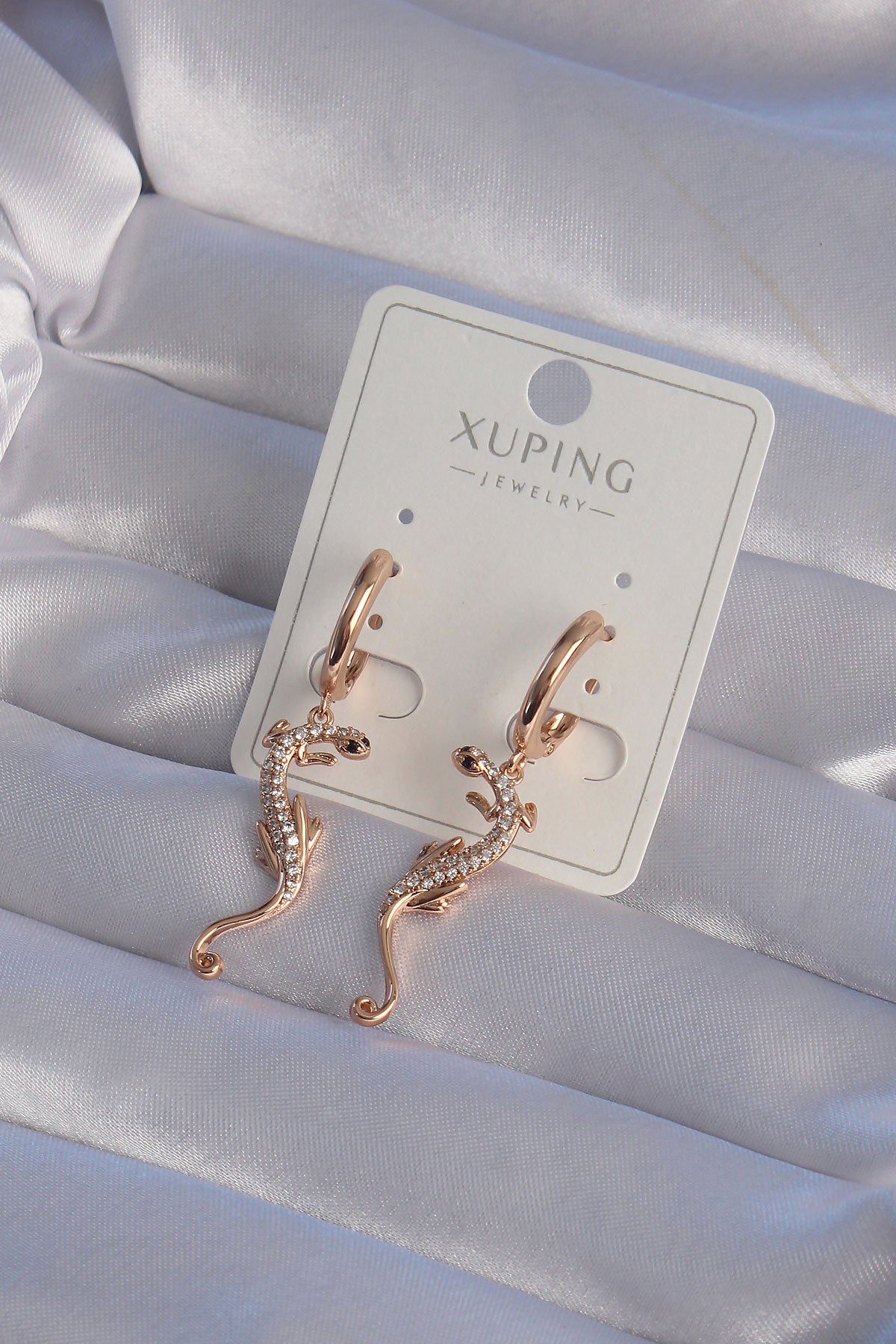 BKP9368 - XUPİNG Rose Renk Zirkon Taşlı Kertenkele Model Halka Küpe