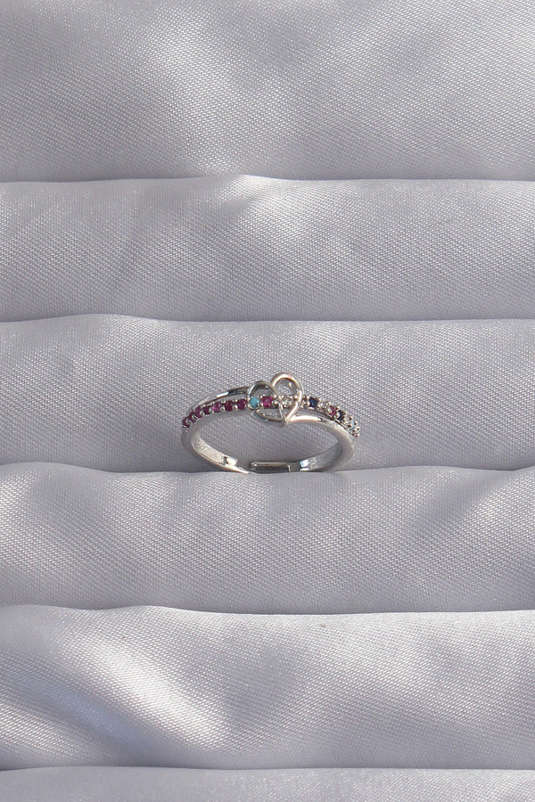 BYK3270 - Pirinç Gümüş Renk Renkli Zirkon Taşlı Ayarlamalı Yüzük