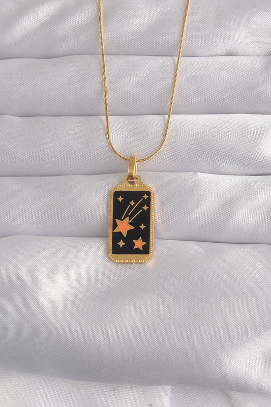 BKO9028 - 316L Çelik Gold Renk Siyah Mineli Yıldız Figür Tarot Kolye