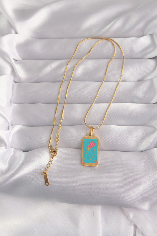 BKO9030 - 316L Çelik Gold Renk Mavi Mineli Tarot Kolye