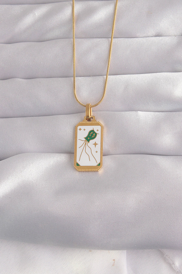 BKO9039 - 316L Çelik Gold Renk Beyaz Mineli Tarot Kolye