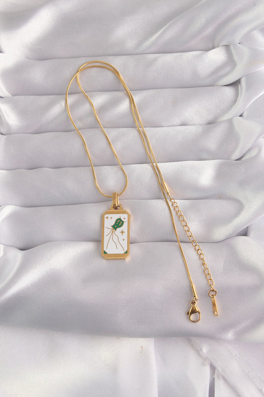 316L Çelik Gold Renk Beyaz Mineli Tarot Kolye - BKO9039