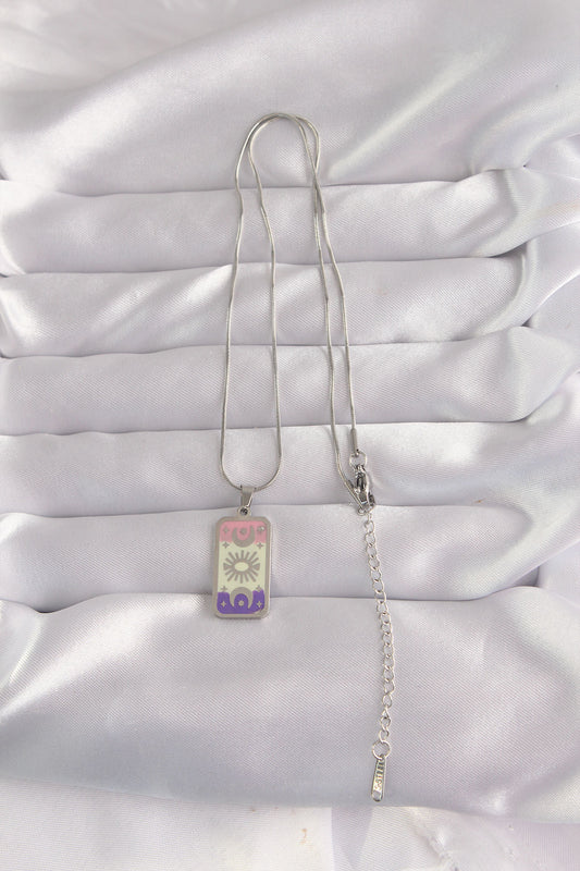 BKO9044 - 316L Çelik Gümüş Renk Karışık Mineli Ay Figür Tarot Kolye