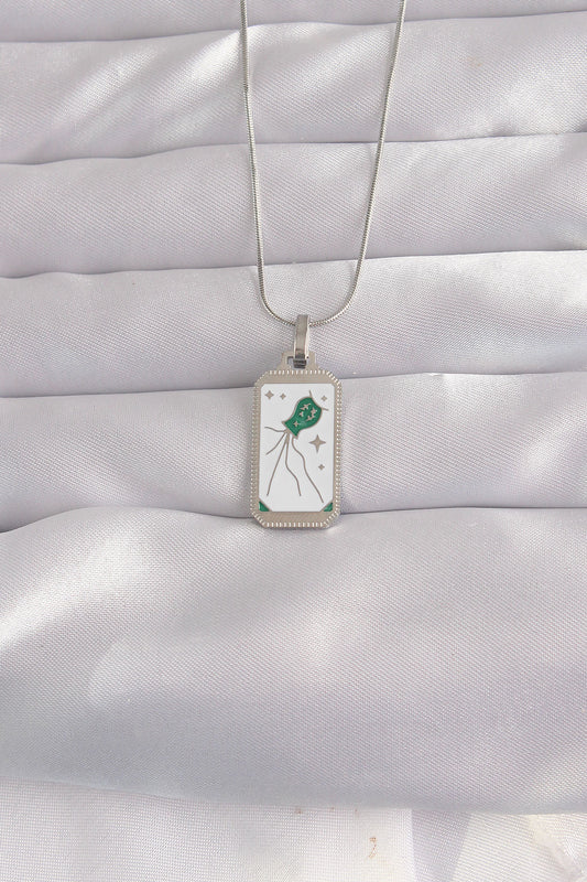 BKO9048 - 316L Çelik Gümüş Renk Beyaz Mineli Tarot Kolye