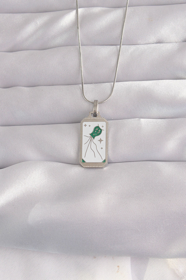 BKO9048 - 316L Çelik Gümüş Renk Beyaz Mineli Tarot Kolye