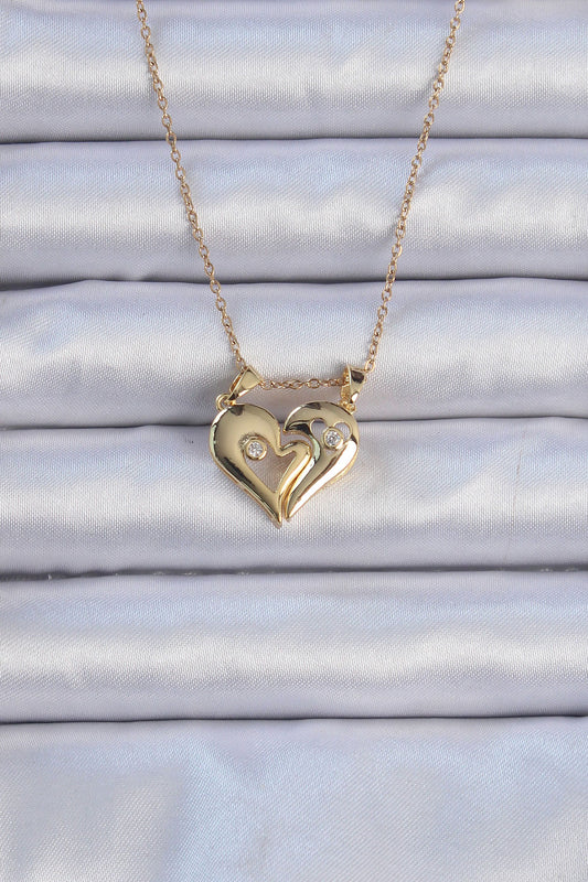 BKO9081 - 316L Çelik Zincir Altın Renk Zirkon Taşlı Mıknatıslı Kalp Kolye
