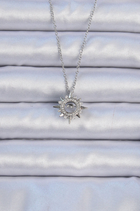 BKO9084 - 316L Çelik Zincir Gümüş Renk Zirkon Taşlı Parlayan Yıldız Kolye