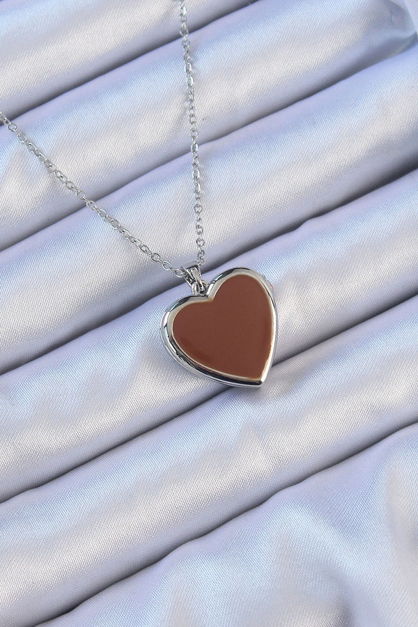 BKO9098 - 316L Çelik Zincir Gümüş Renk Mineli İçi Açılan Kalp Kolye