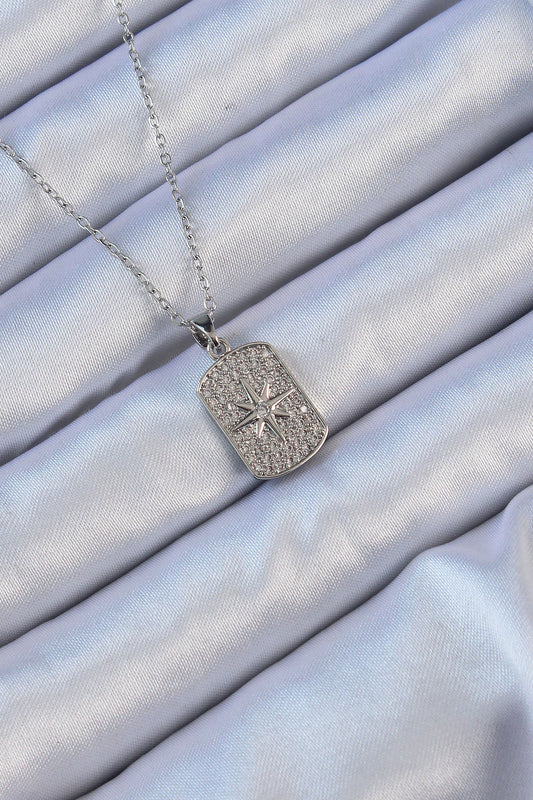 BKO9124 - 316L Çelik Zincir Gümüş Renk Zirkon Taşlı Kutup Yıldızlı Vintage Kolye