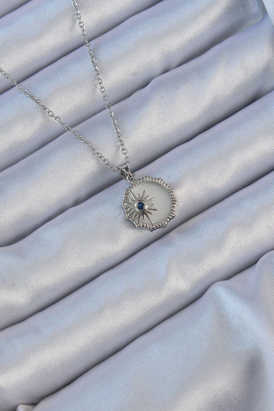 BKO9148 - 316L Çelik Gümüş Renk Zirkon Taşlı Mineli Kutup Yıldızı Kolye