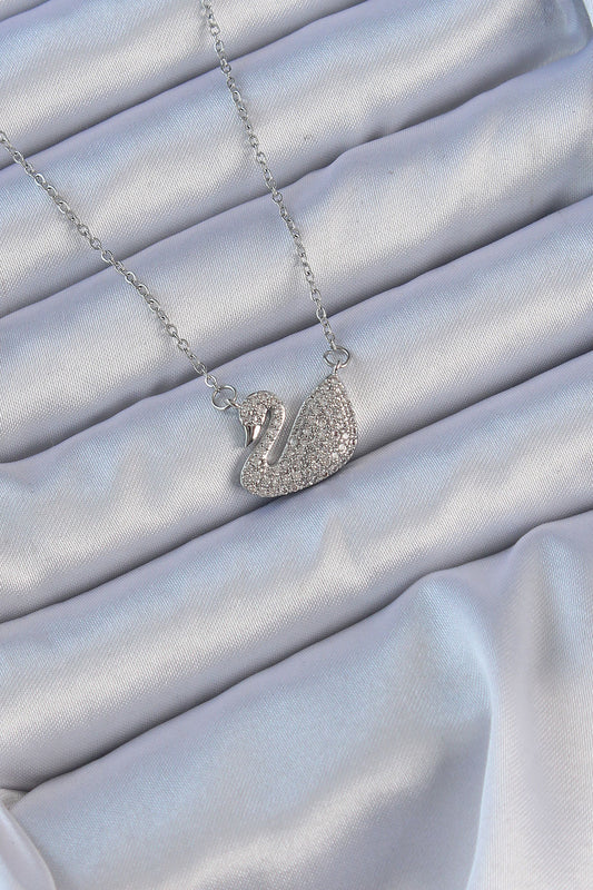 BKO9150 - 316L Çelik Zincir Gümüş Renk Zirkon Taşlı Kuğu Kolye