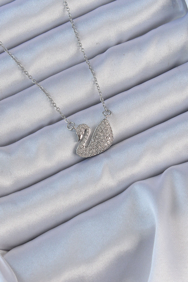 BKO9150 - 316L Çelik Zincir Gümüş Renk Zirkon Taşlı Kuğu Kolye