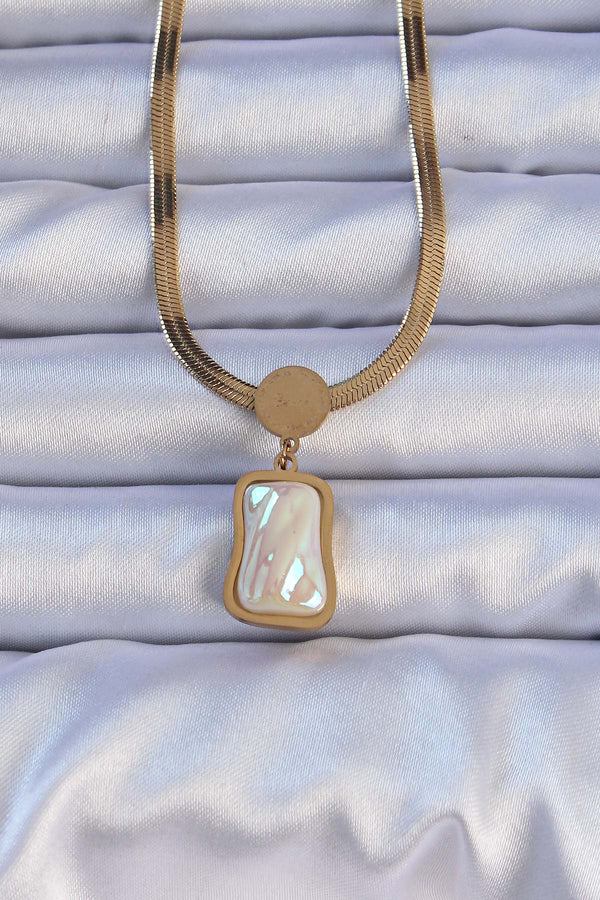 BKO9207 - 316L Çelik Gold Renk İtalyan Zincir Ezme Taşlı Kolye