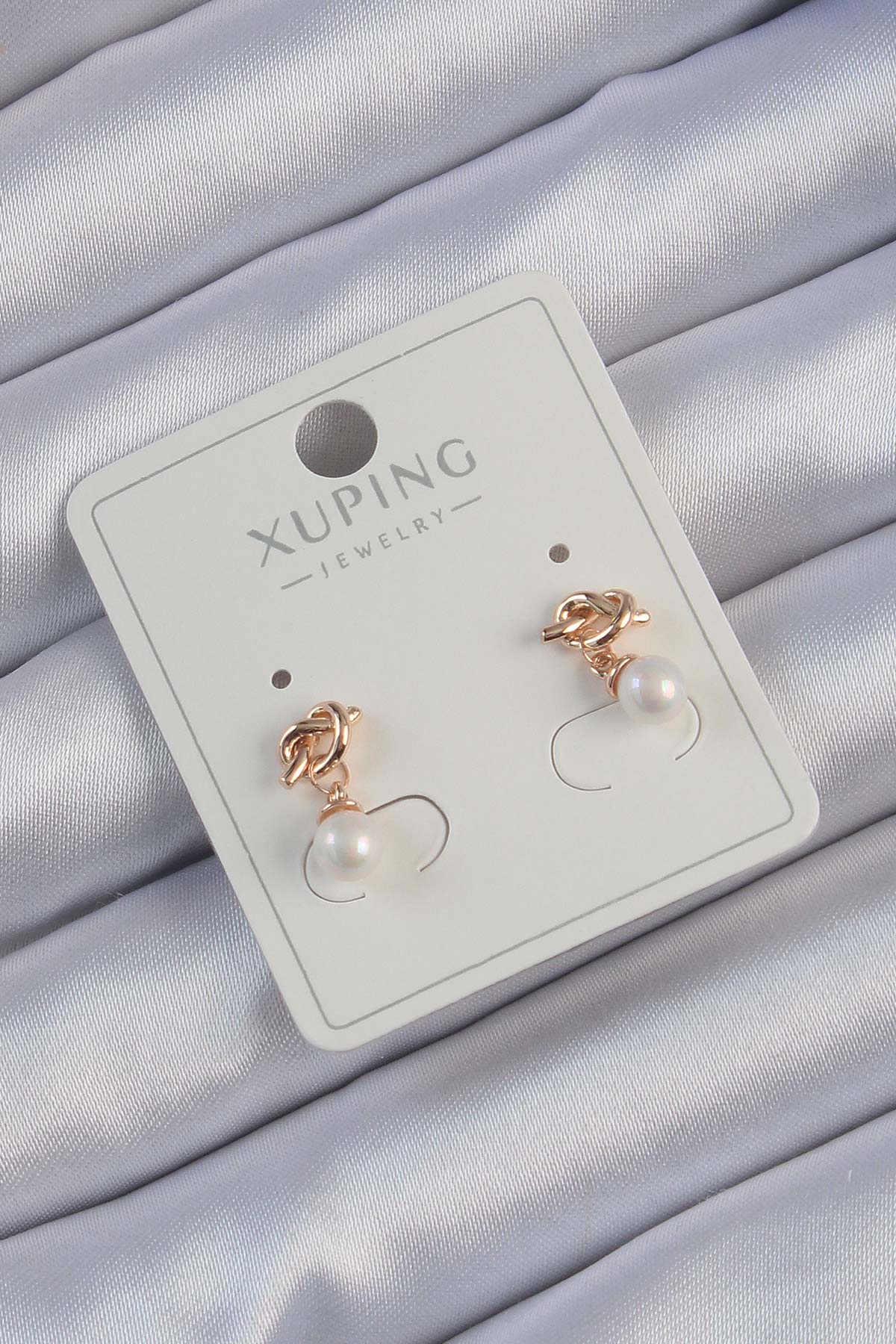 BKP9397 - Xuping Rose Renk İnci Taşlı Düğüm Küpe