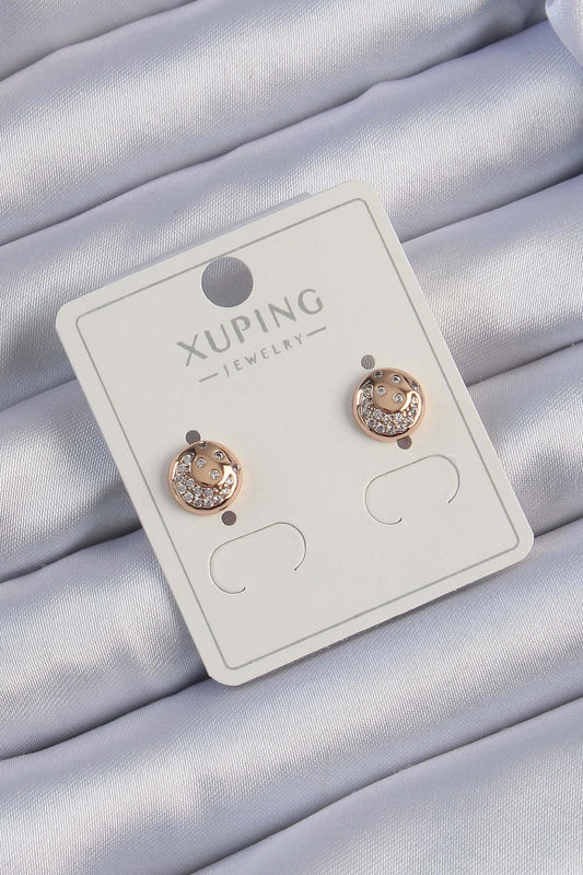 Xuping Rose Renk Zirkon Taşlı Yansımalı Oval Küpe - BKP9414