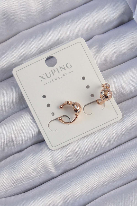 Xuping Rose Renk Zirkon Taşlı Bombeli Topçuk Earcuff Küpe - BKP9422