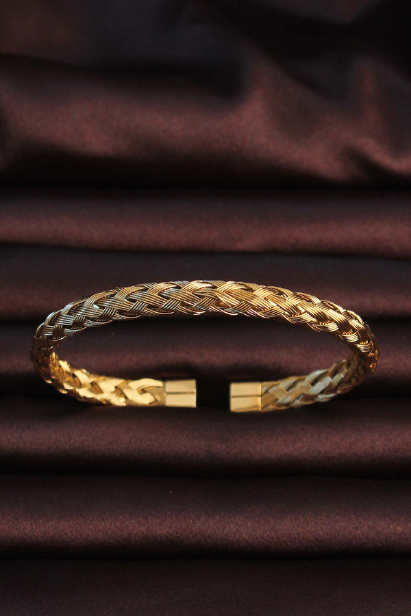 EB3674 - 316L Çelik Altın Renk Kalın Yassı Örgü Model Erkek Bileklik