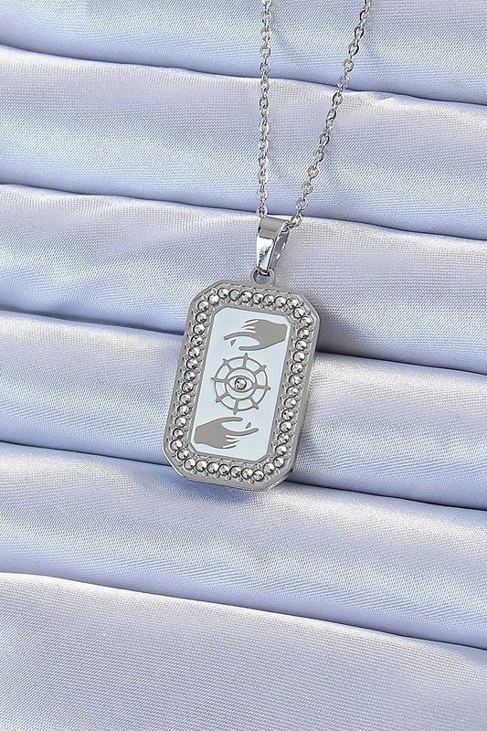 BKO9216 - 316L Çelik Zincir Gümüş Renk Mineli Zirkon Taşlı Göz Figür Tarot Kolye