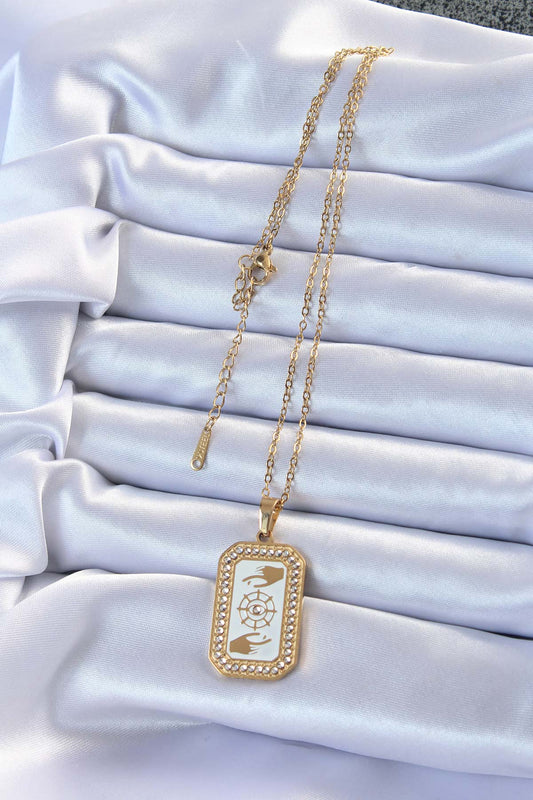 BKO9217 - 316L Çelik Zincir Altın Renk Mineli Zirkon Taşlı Göz Figür Tarot Kolye