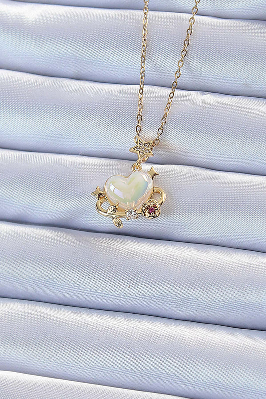 BKO9219 - 316L Çelik Zincir Altın Renk Zirkon Taşlı Gezegen Görünümlü Kalp Kolye