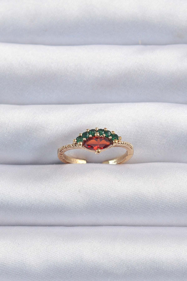 BYK3295 - Pirinç Altın Renk Renkli Zirkon Taşlı Ayarlanabilir Karpuz Model Yüzük