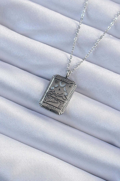 BKO9222 - 316L Çelik Zincir Eskitme Gümüş Renk Ay Figürlü Tarot Kolye